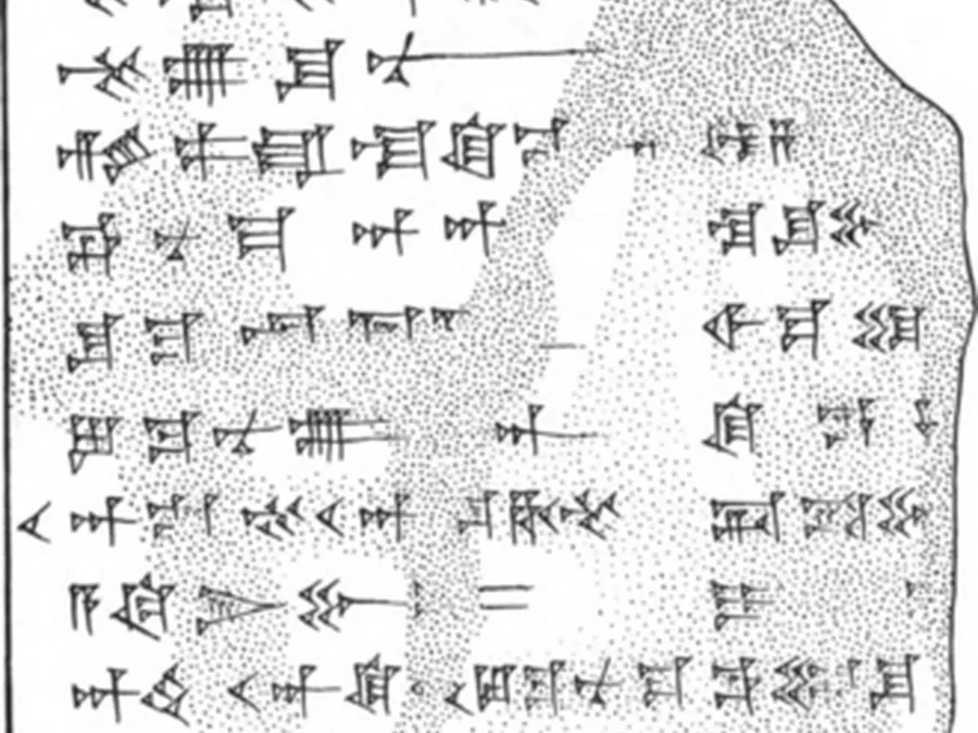 Early photographic plate of a cuneiform clay tablet fragment of Enuma Elish Tablet I.