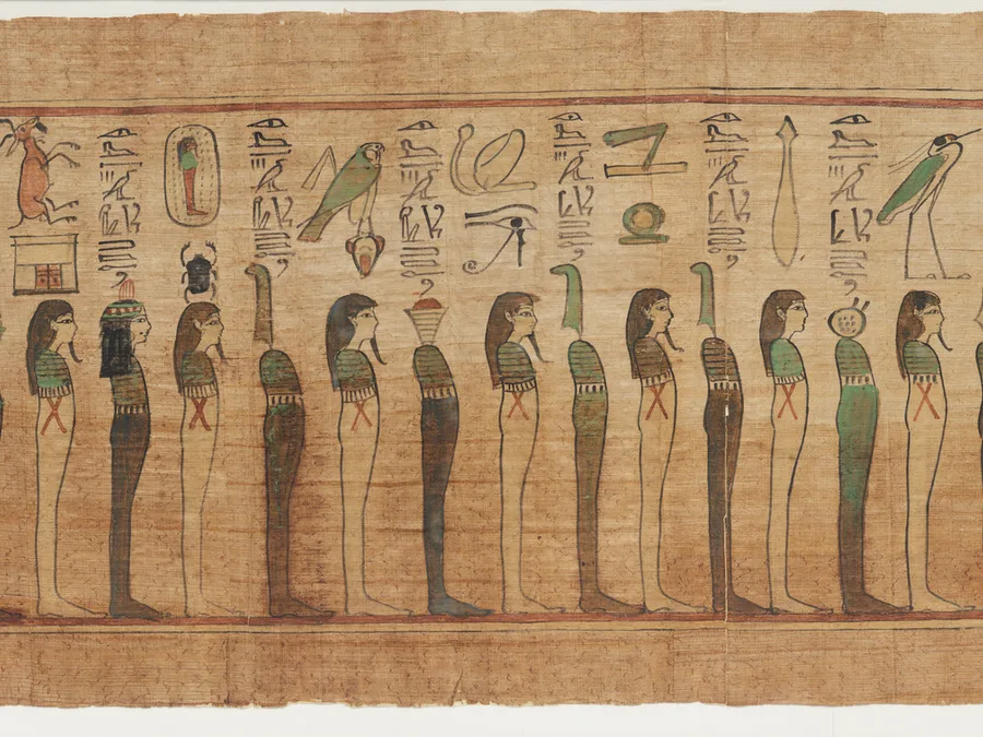 Egyptian funerary Amduat papyrus for Nauny with figures and hieroglyphs.