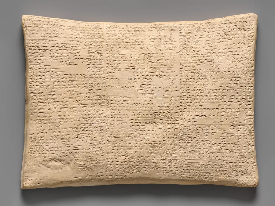 Plaster cast reconstruction of a Babylonian cuneiform flood tablet.