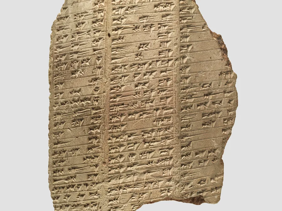 Clay cuneiform prism inscription of Esarhaddon, probably from Babylon.