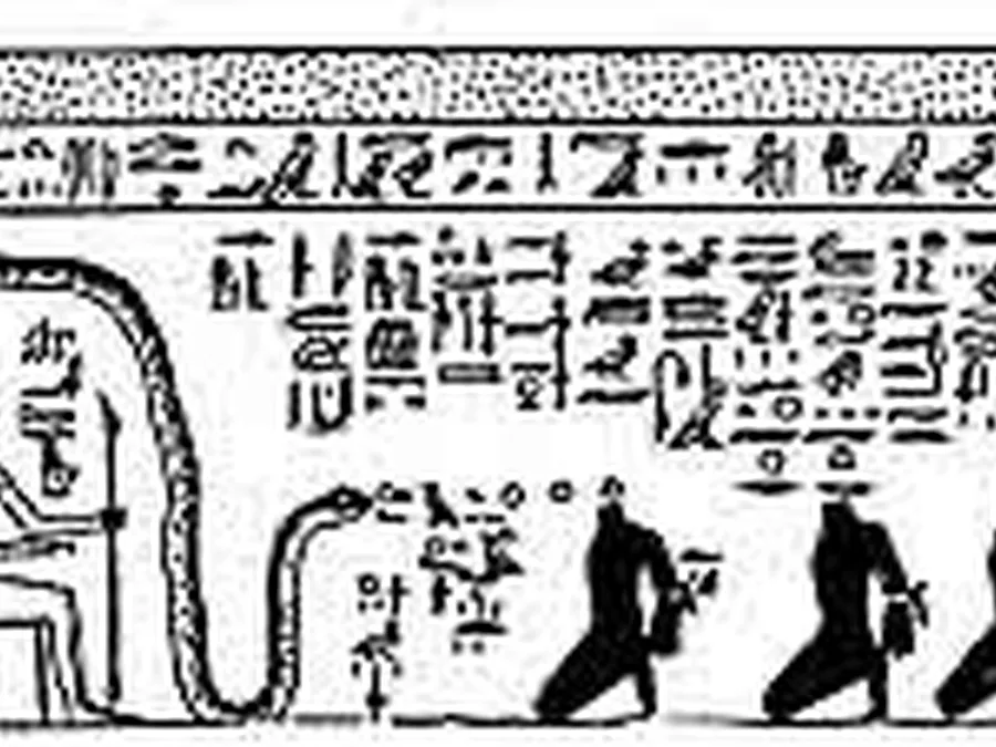 Book Am-Tuat source plate 14900 with Egyptian underworld imagery and hieroglyphic text.
