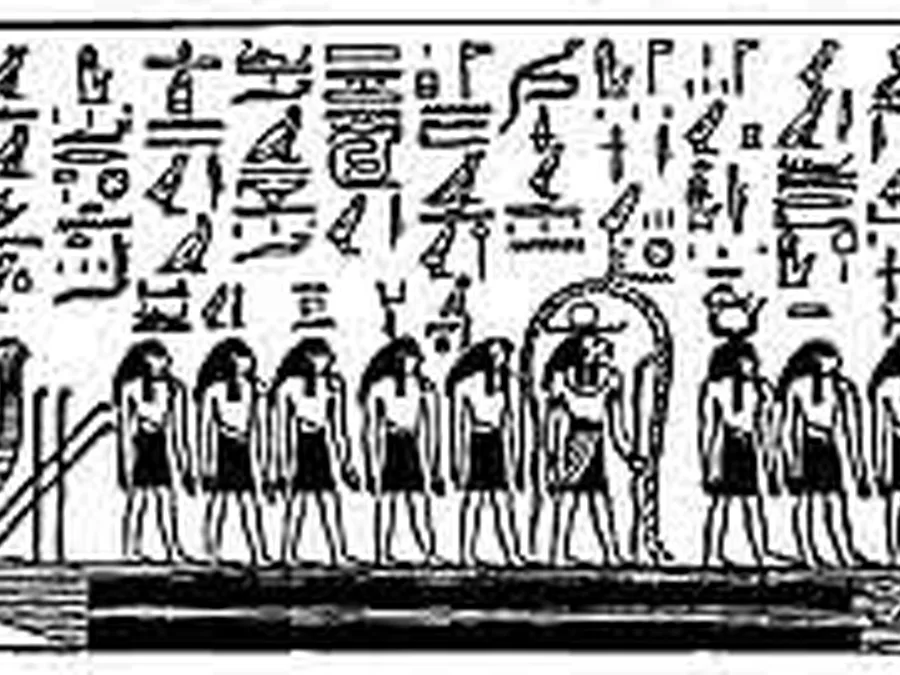Book Am-Tuat source plate 18800 with Egyptian underworld imagery and hieroglyphic text.